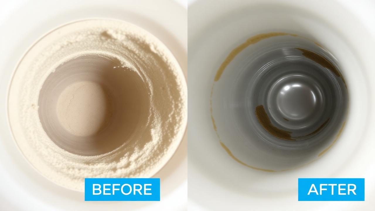 Before and after of a waste pipe