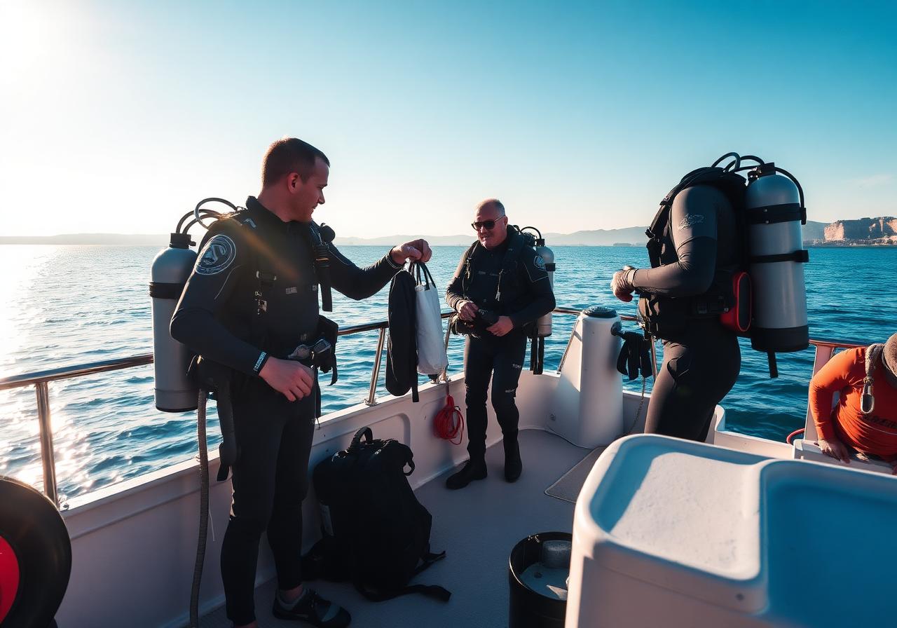Divers preparing on the boat deck