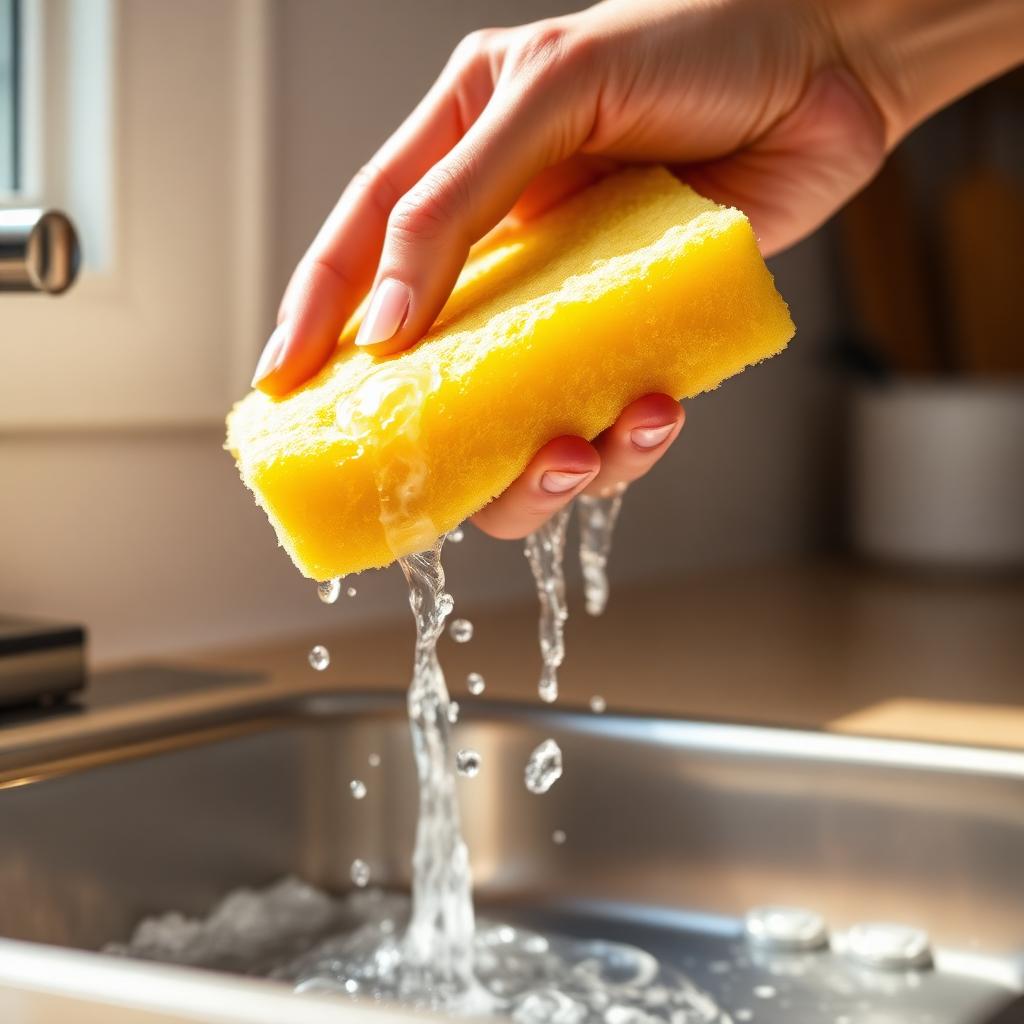 Water being squeezed cleanly out of the BigNomad sponge into a sink